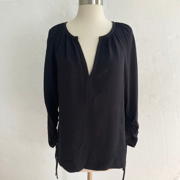 NWT ★: J.CREW Point Sur drapey open V-neck top, Black, S - Picture 2 of 10